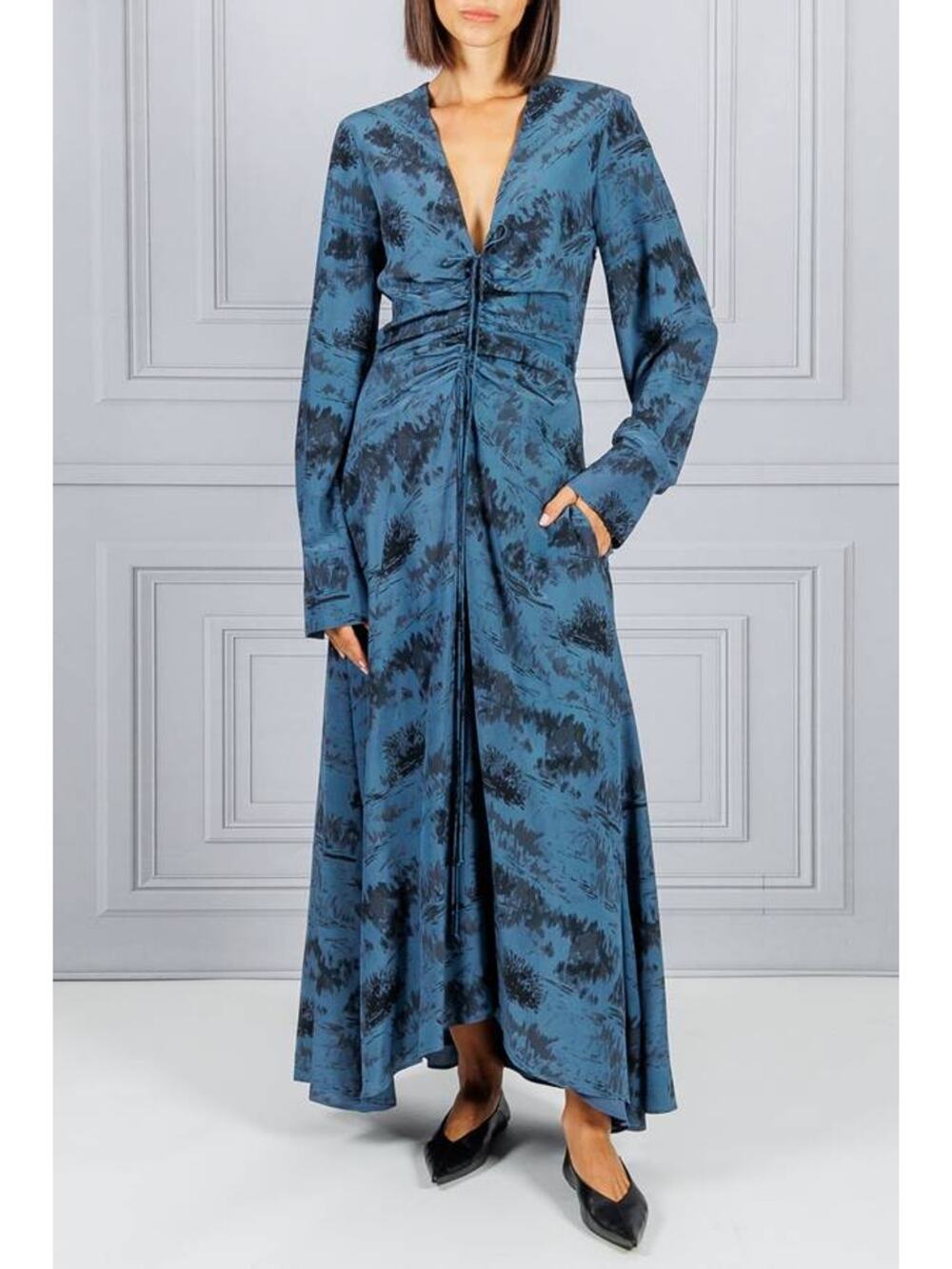Altuzarra Mila Long Sleeve Midi Dress in Steel Blue FR 36 US 4